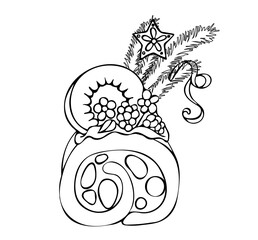 Hand drawn New Year and Christmas dessert for coloring book