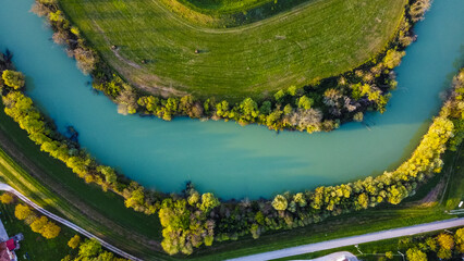 Aerial view of the Livenza river Italy