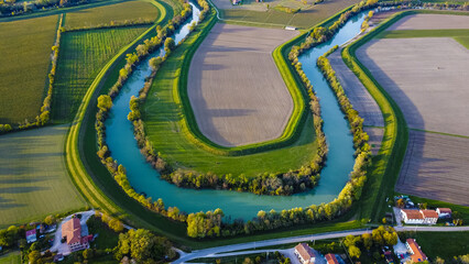 Aerial view of the Livenza river Italy
