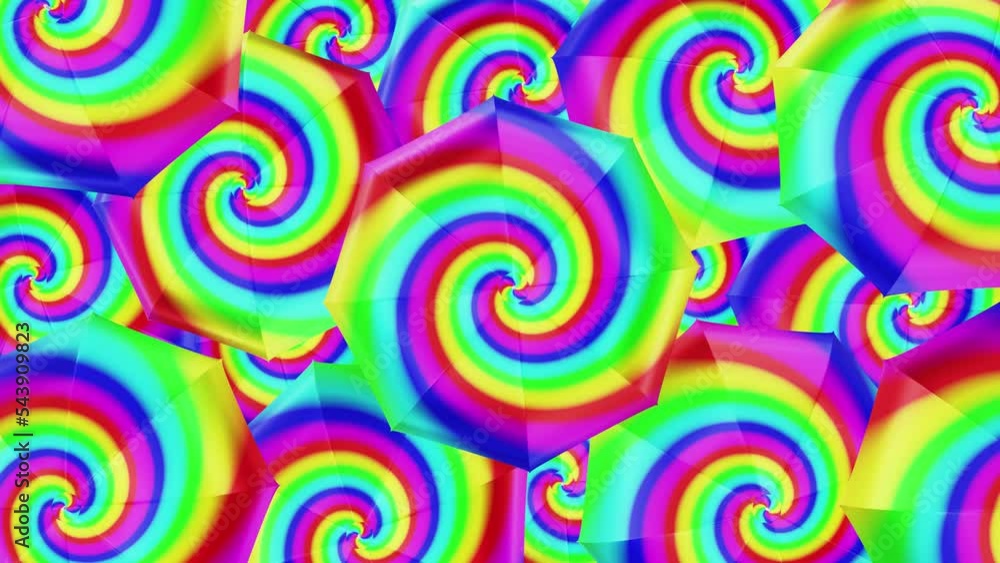 Aufkleber realistic looping 3d animation of the spinning colorful rainbow gradient spiral umbrellas or parasol