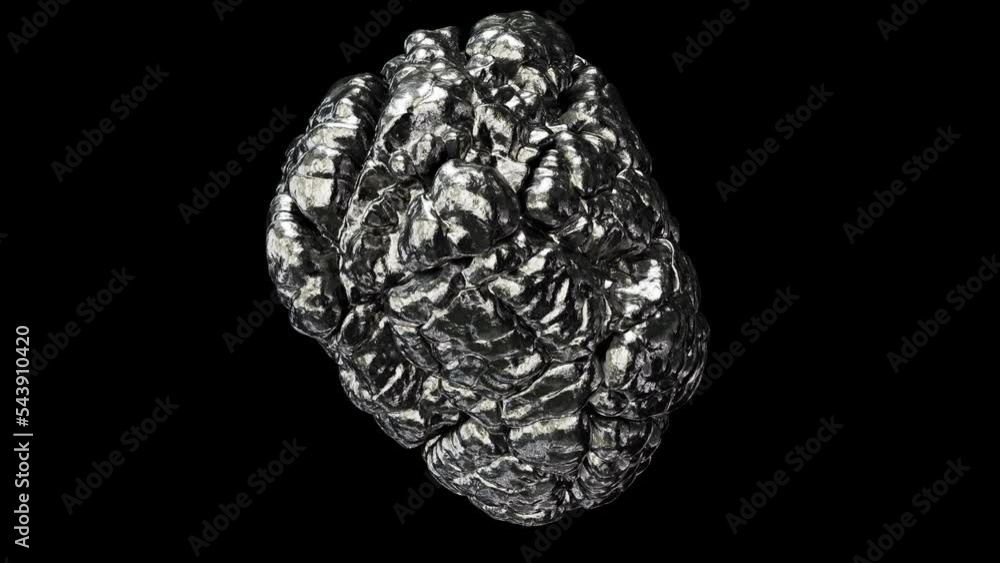 Poster realistic looping 3d animation of the spinning shining precious platinum nugget demonstration render
