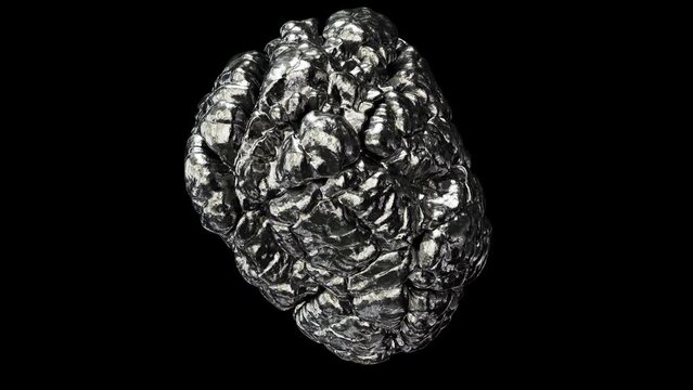 Realistic looping 3D animation of the spinning shining precious platinum nugget demonstration rendered in UHD with alpha matte