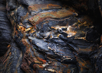 Rocky shapes on the beach. textures and patterns generated on the stones of the Asturian beaches