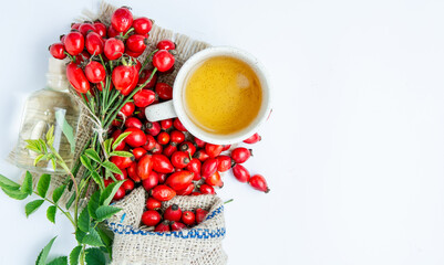 herbal rosehip tea isolated on white background
