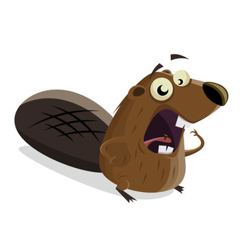 funny cartoon beaver has a thorn in his tongue