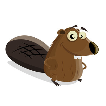 funny cartoon illustration of a happy beaver