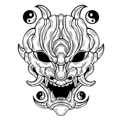 premium vector | Japnese oni mask devil hand drawn illustration