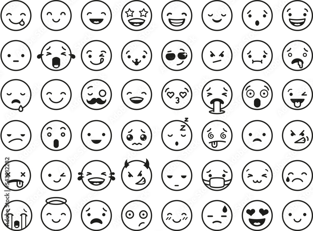 Poster emotional faces line icons. wink face, survey various symbols. satisfaction and sad, cry and smile c