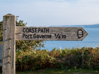 Signpost on the cornish coast path between Port Gaverne and Port Isaac in north Cornwall