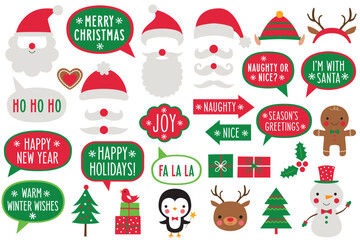 Christmas party props and scrapbooking vector set - obrazy, fototapety, plakaty