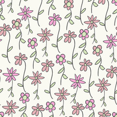 Cute seamless pattern with hand painted flowers on cream background. - 543913889