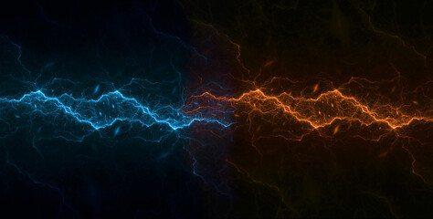 Hete oranje en koude blauwe elektrische bliksemachtergrond