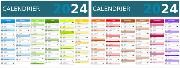 Calendrier 2024 12 mois au format 320 x 420 mm recto verso entièrement modifiable via calques et texte sans serif