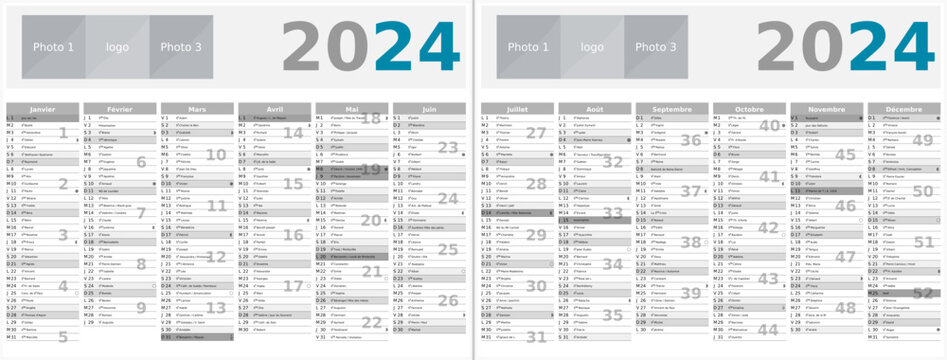 Calendrier 2024 12 mois au format 320 x 420 mm recto verso entièrement  modifiable via calques et texte sans serif Stock Vector