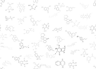 chemical formulas. scientific, educational background on white. hand drawn..