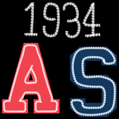 Illustration text A and S with numbers in patchwork sport varsity style.