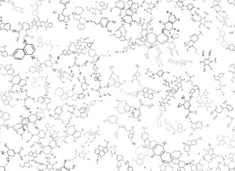 chemical formulas. scientific, educational background on white. hand drawn..