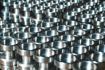 Steel products made in industrial production on a milling and turning machine, close-up