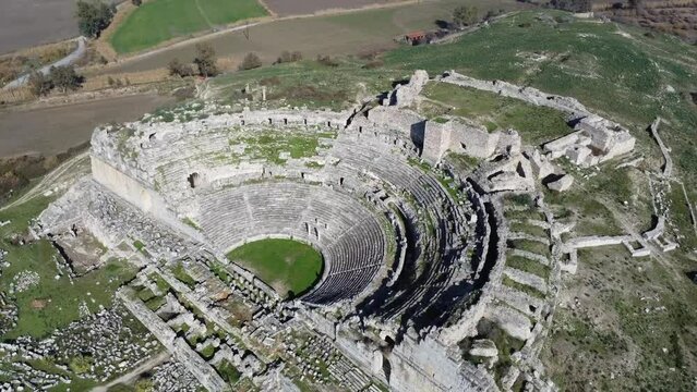 Aerial view of scenic Miletus Ancient city, Didim, Aydin region, Turkey