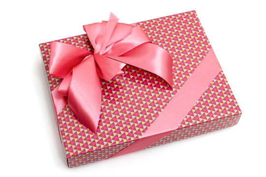 Pink rectangular gift box isolated on white