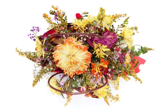 Old withered boquet of asters, chrysanthemum and roses