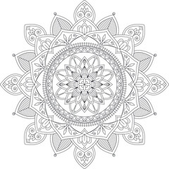 Colorless hand drawn mandala with botanical elements. Coloring book page. 