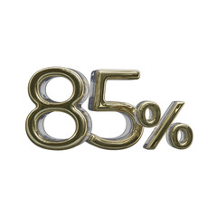 85 percent 3D number with gold color