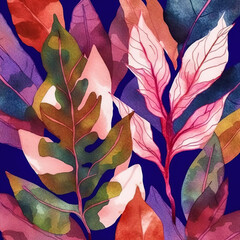 Abstract tropical leaves painted with watercolor. Floral pattern, digital art. 3D illustration
