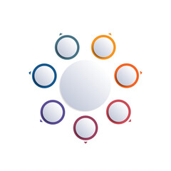 Infographics, circles arranged in a circle, 7 positions, isolated