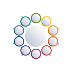 Infographics, circles arranged in a circle, 10 positions, isolated