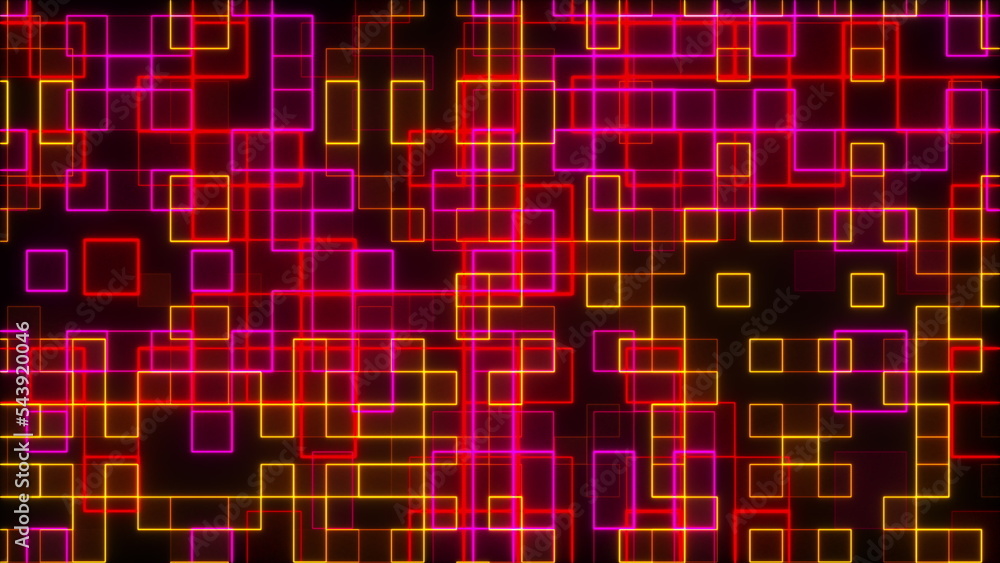 Poster small neon squares. computer generated 3d render