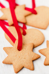 Gingerbread biscuits with red ribbon