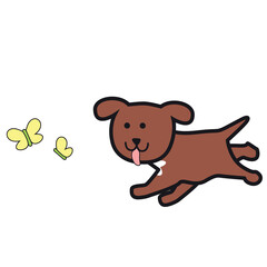 Puppy Playing with Butterflies Illustration