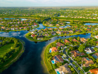 Aerial drone photo of luxury homes in Weston Florida