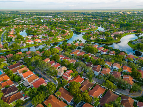 Aerial drone photo of luxury homes in Weston Florida