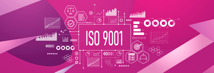 ISO 9001 theme on a geometric pattern background