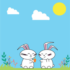 Rabbit Friends in the Garden Illustration