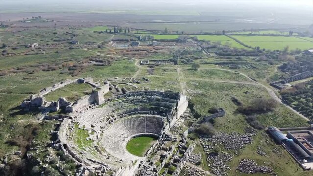 Aerial view of scenic Miletus Ancient city, Didim, Aydin region, Turkey