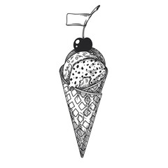 Sketch in a waffle cone. Valentine's day decoration.