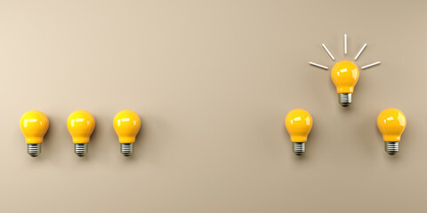 Idea light bulbs - flat lay - 3D render