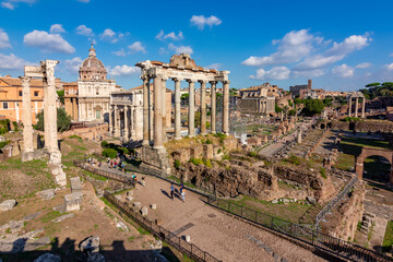 Panorama of Roman Forum in Rome, Italy