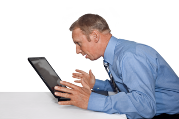 Gesture series: manager is shocked by bad news on his laptop.