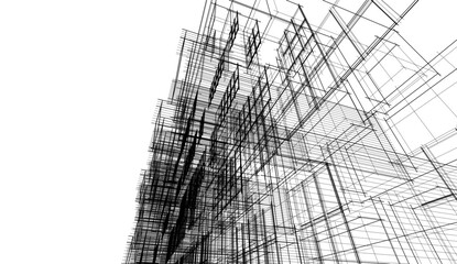 Architectural sketch of building on white background