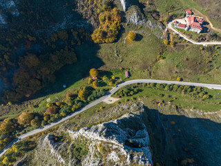 Romania - Typical Transylvanian highlands with colorful leaves from a drone