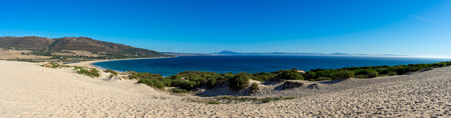 Landscape of Valdevaqueros Dune on sunset, Gibraltar Strait, Spain
