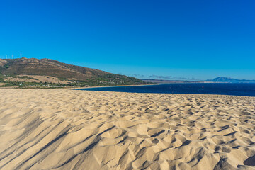 Fototapeta na wymiar Landscape of Valdevaqueros Dune on sunset, Gibraltar Strait, Spain