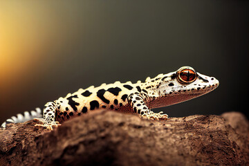 Leopard gecko lizard, closeup macro on nature background. Yellow Gecko. Eublepharis macularius