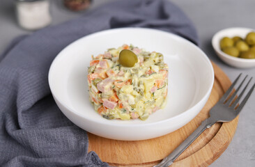 Ensaladilla Rusa. Traditional Spanish food is tapas. Selective focus. 