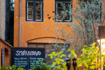 Copenhagen, Denmark  A sign in Danish advertising the traditional smorrerbrod food.