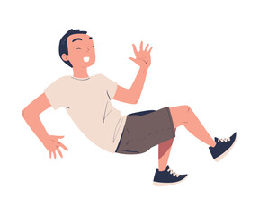 Cheerful Man Character Jumping and Bouncing on Trampoline Vector Illustration